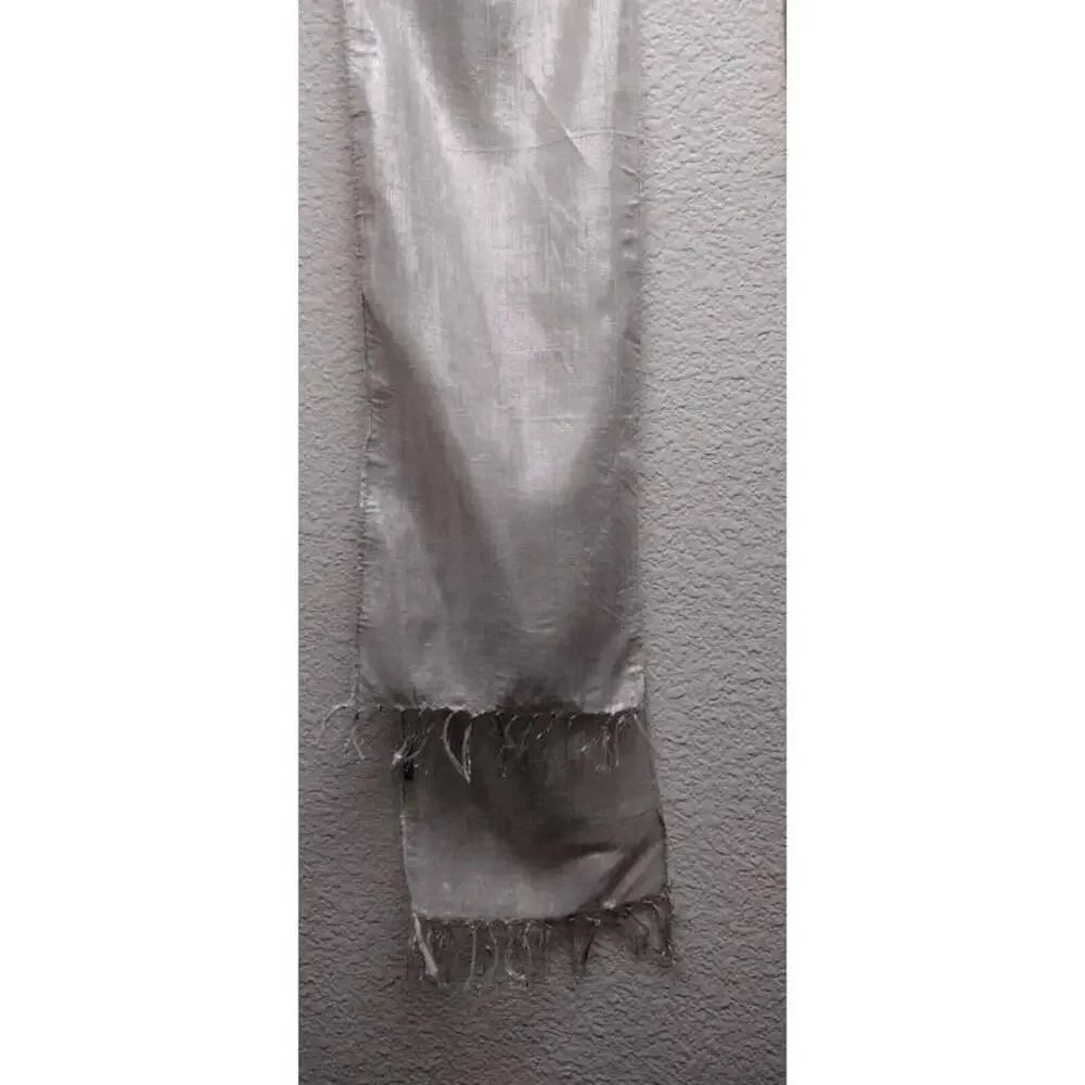 1970s Silver Metallic Long Scarf 70s GLAM UNISEX RAYON FRINGE SCARF DISCO ERA